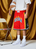 Battles Flame Embroidery Contrasting Basketball Shorts