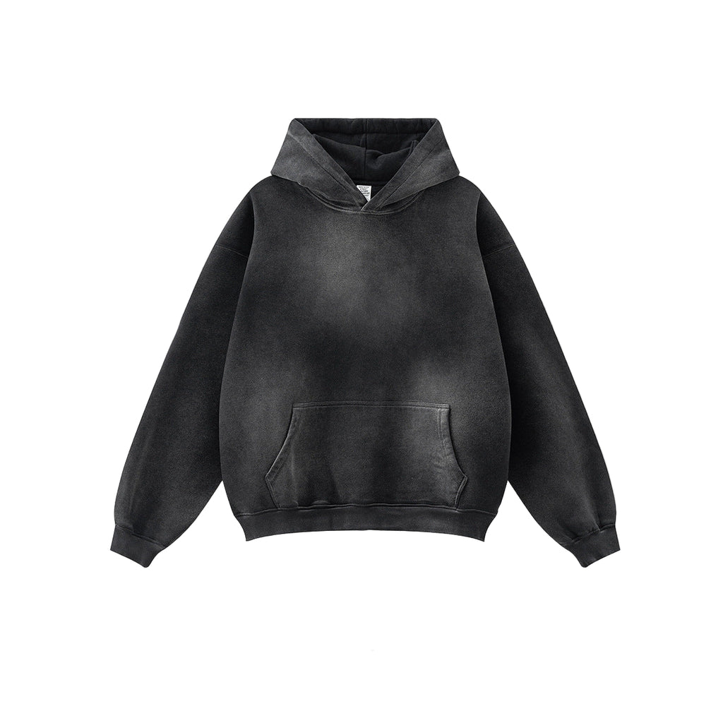 BE Retro Distressed Spray Dye Fleece Loose Hoodie