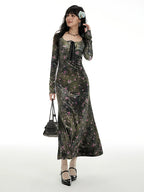 Imone Retro Chest Strap Waist Slim Square Neck Velvet Dress