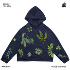Artist Series Plant Print Retro Hooded Sweatshirt