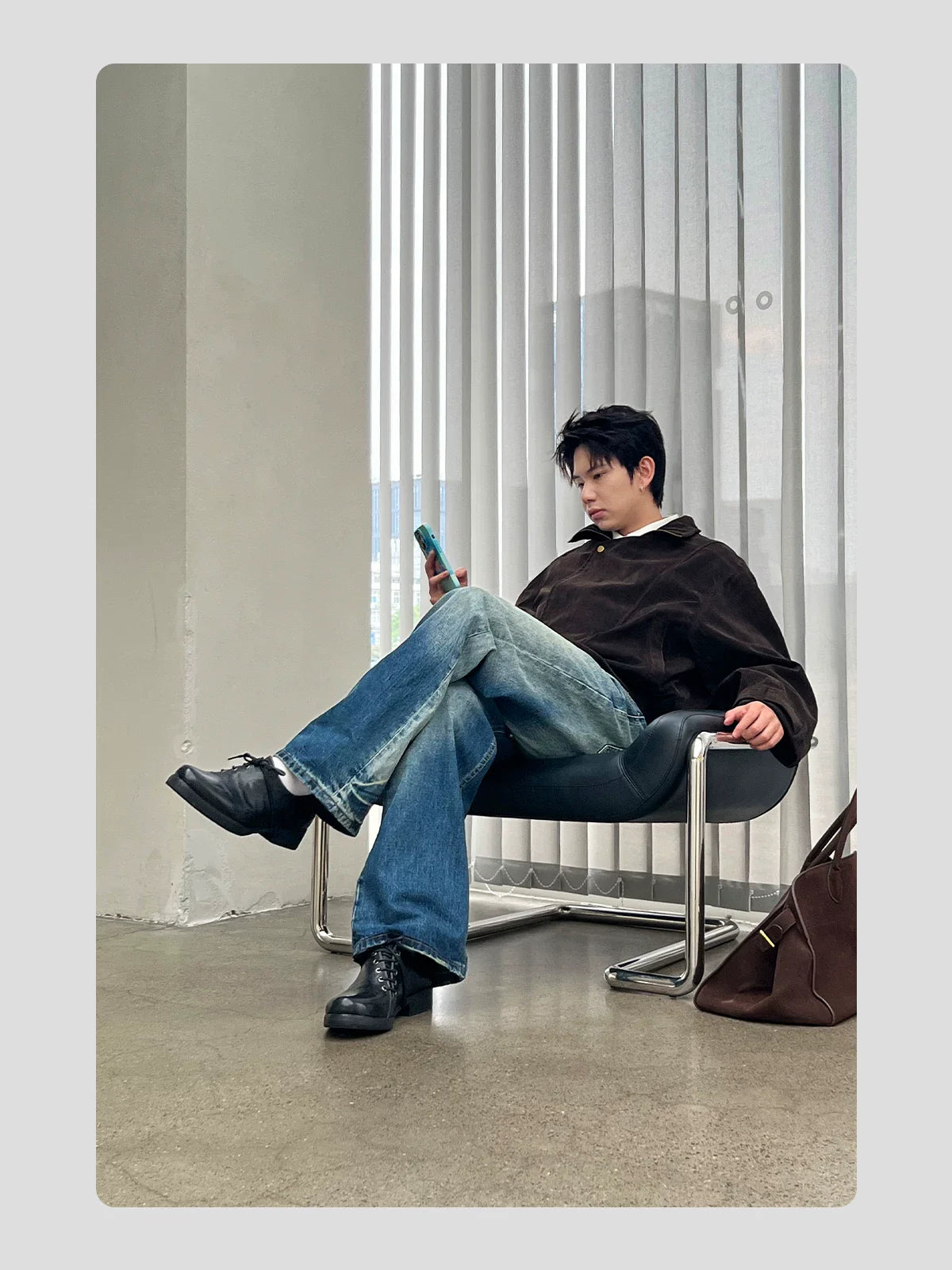 HANQIAORJI Diagonal Lace-up Horse Leather Pointed Leather Shoes