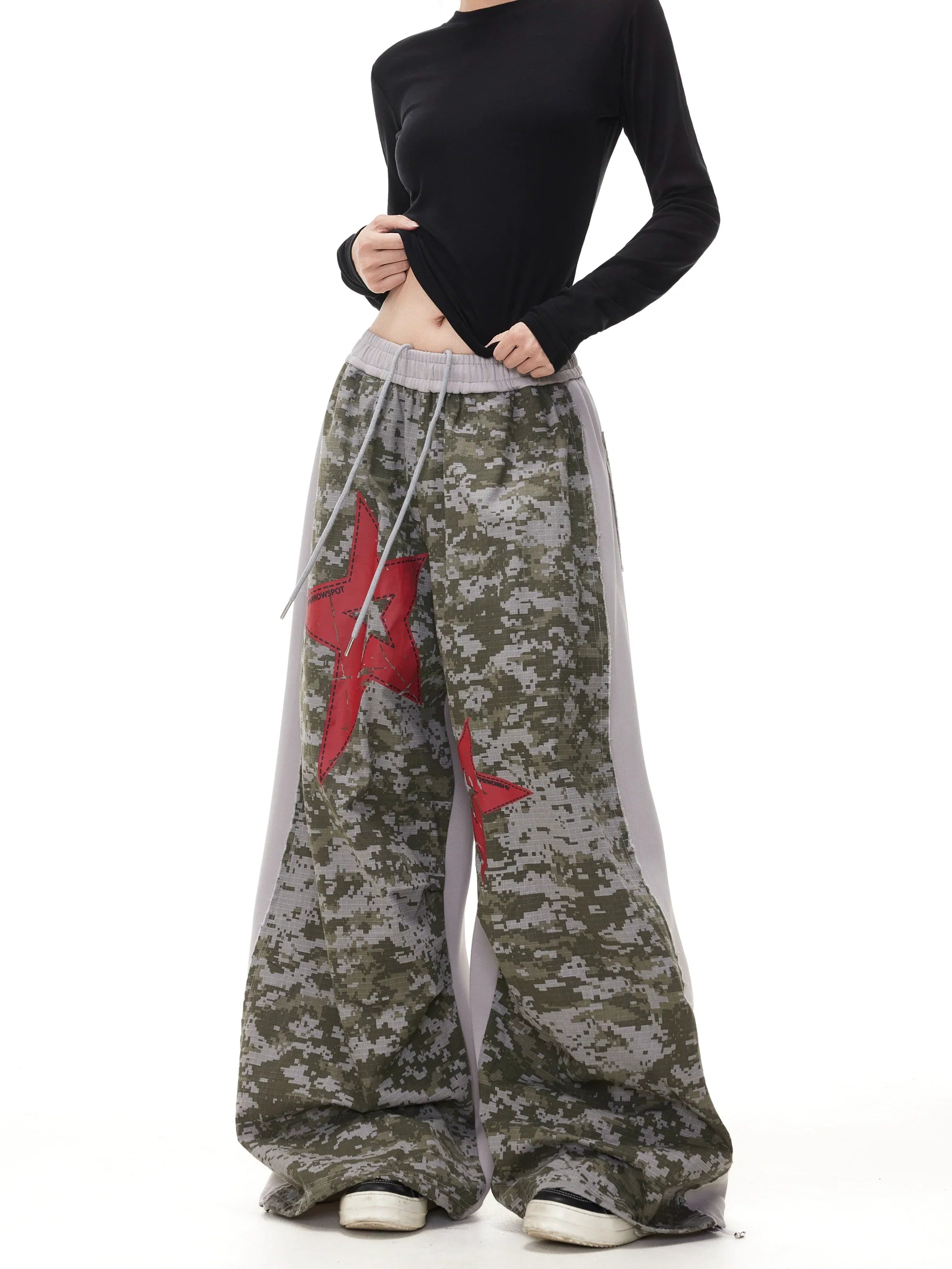 BTSG Star Pixel Wide Leg Camo Sweatpants