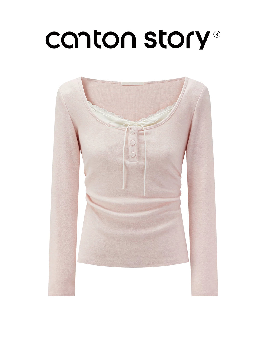 cantonstory French Lace Splicing Knit Long Sleeve Top
