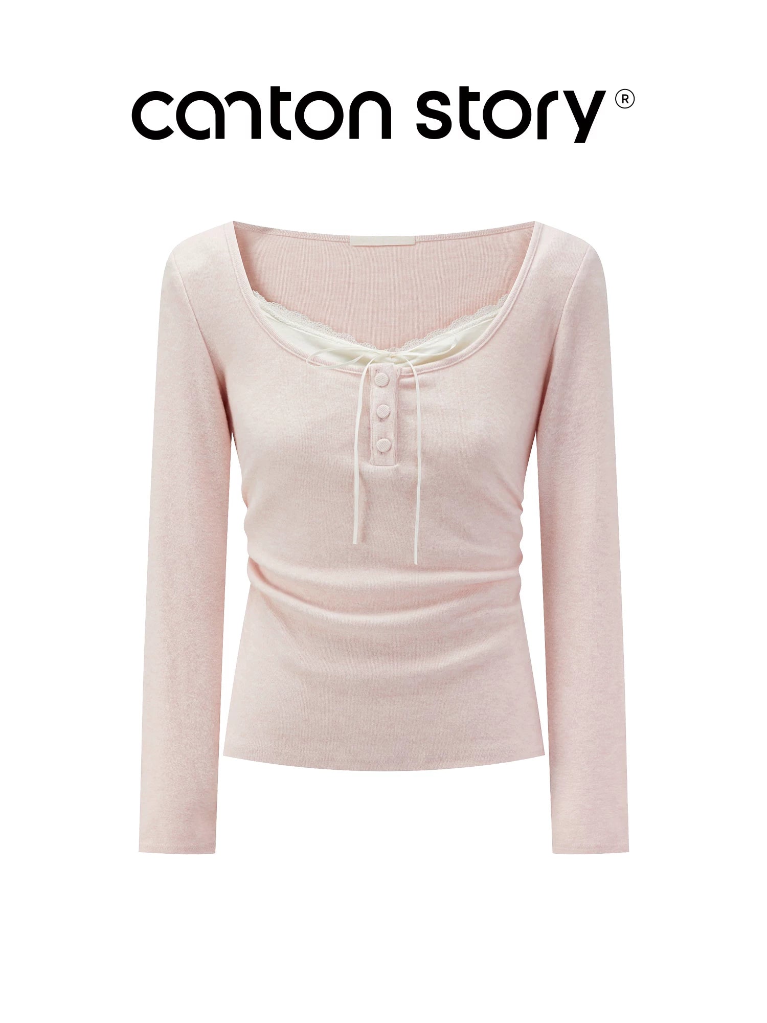 cantonstory French Lace Splicing Knit Long Sleeve Top