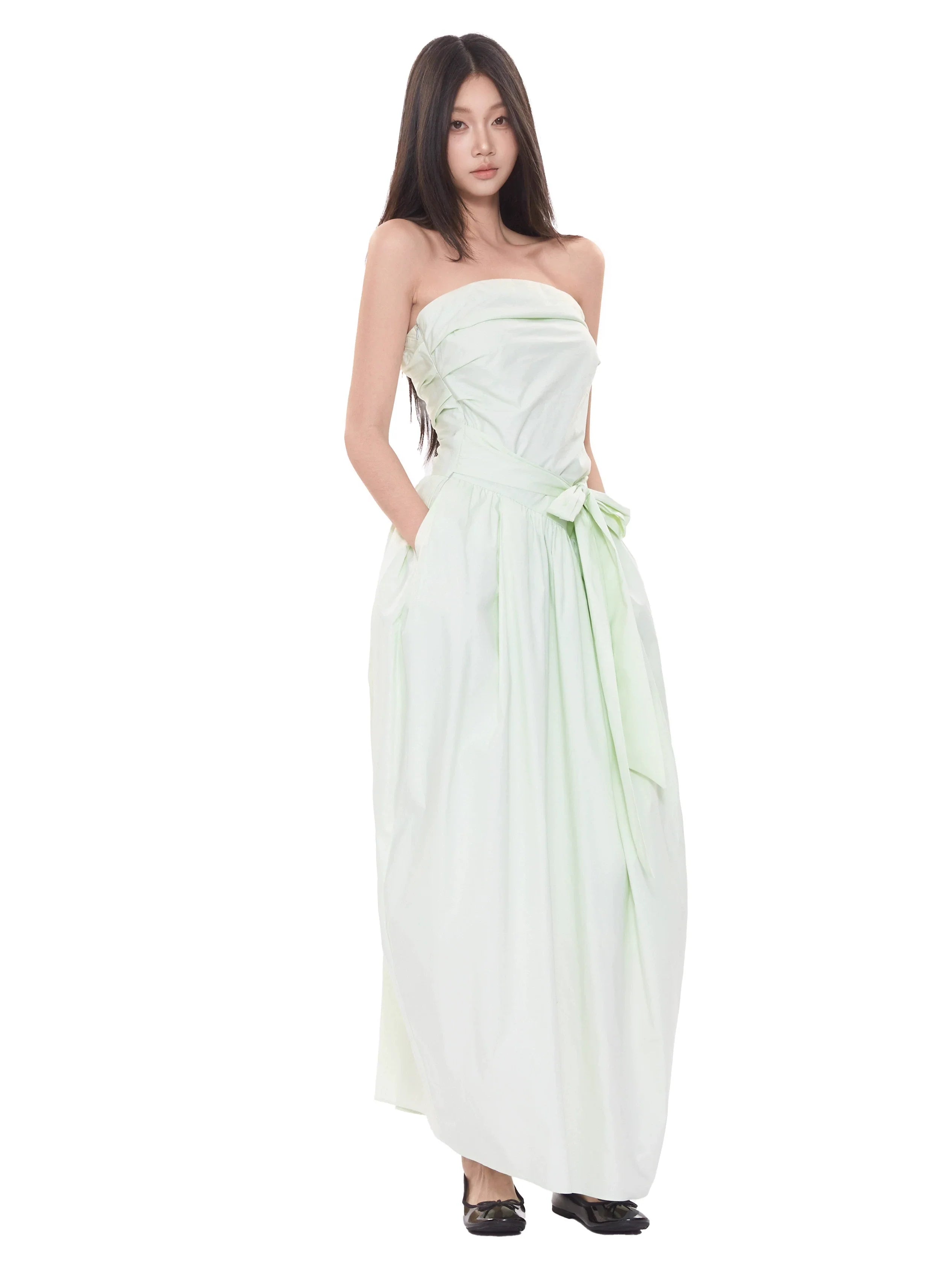 WITHMIN Temperament Thin Strap Waist Tube Top Dress