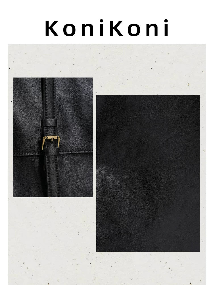 KoniKoni Cowhide Black Commuter Backpack