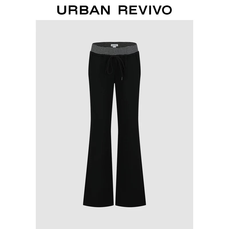 Urban Revivo Splicing Striped Lace Up Straight Pants