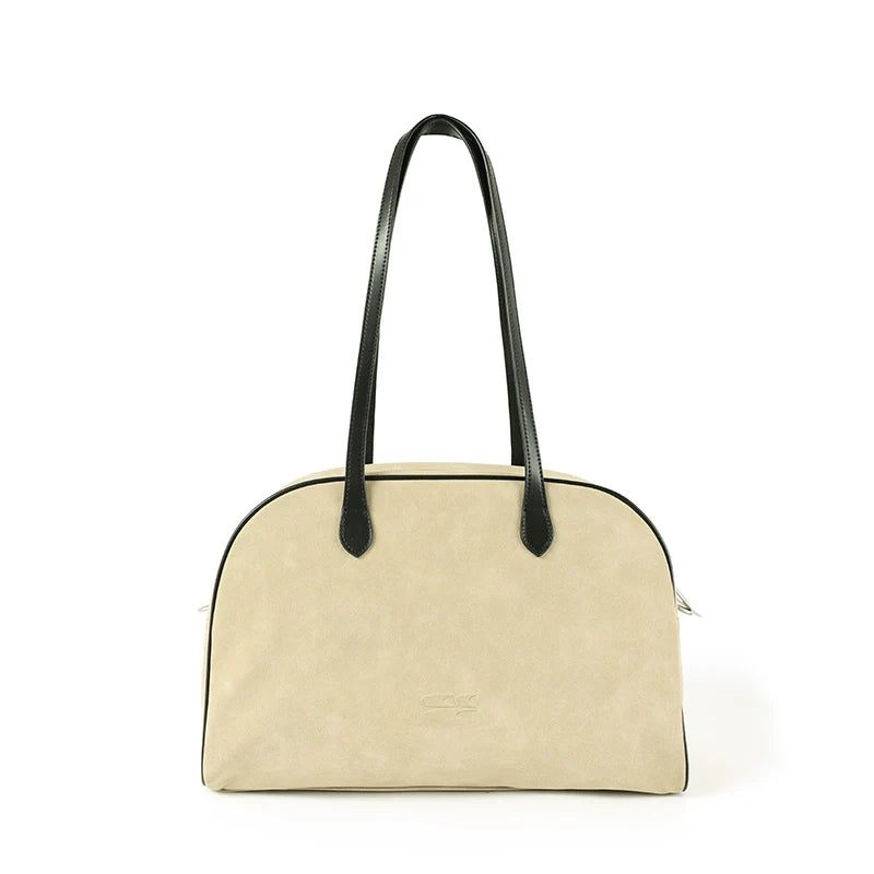 CryingCenter Fleece Contrasting Color Splicing Capacity Shoulder Bag