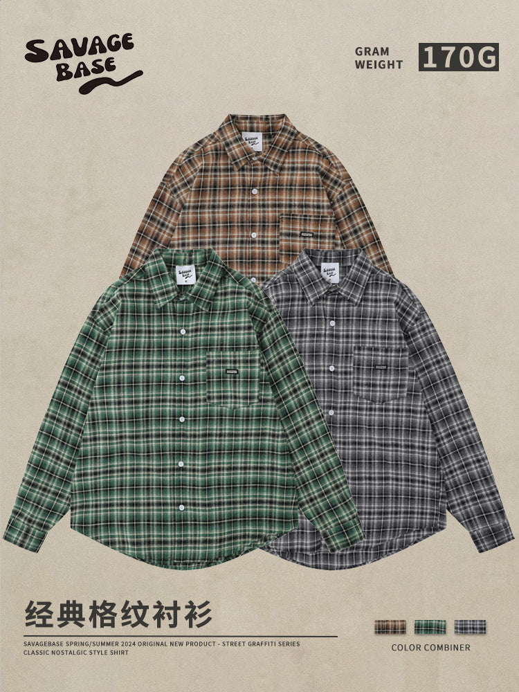 American Retro British Plaid Long-Sleeve Shirt