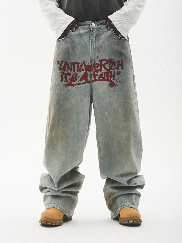 UNTILWERICH Do Old Graffiti Splash Ink Wash Straight Jeans