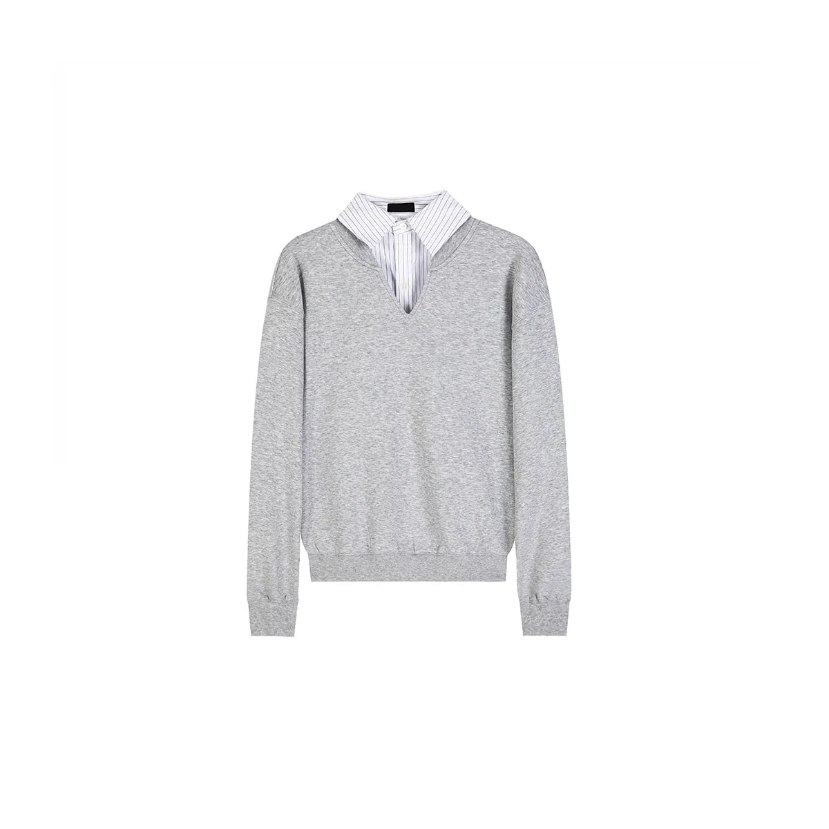 PLUS NO LOGO Fake Two-piece Striped V-neck Solid Color Sweater