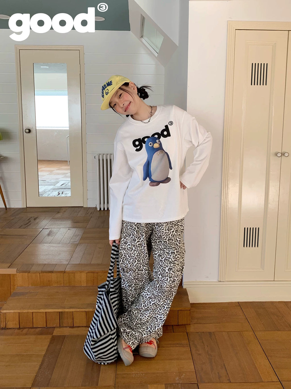 MeihaoStore Leopard Print Pocket Embroidery Wide Leg Overalls