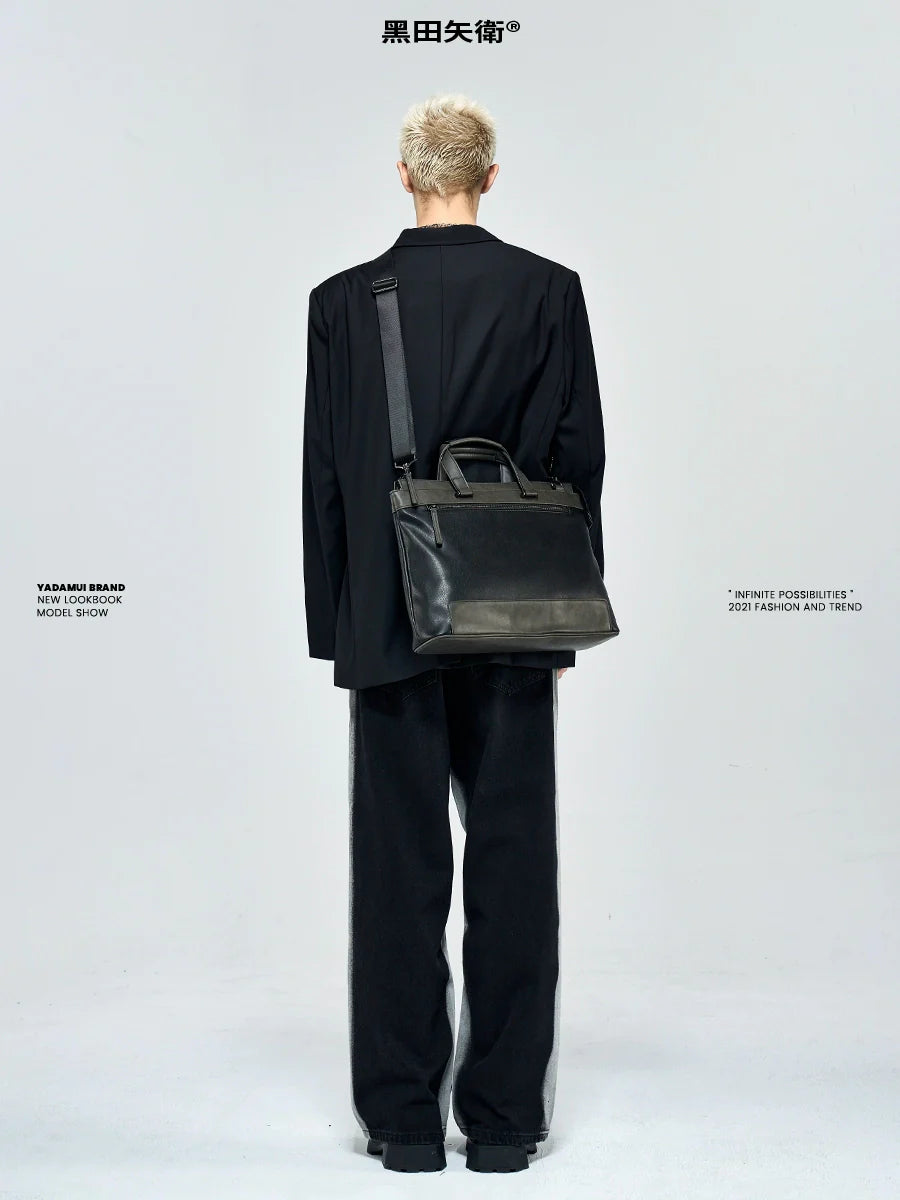 YADAMUI Vintage Spliced Portable Briefcase High-end Casual Commuter Bag