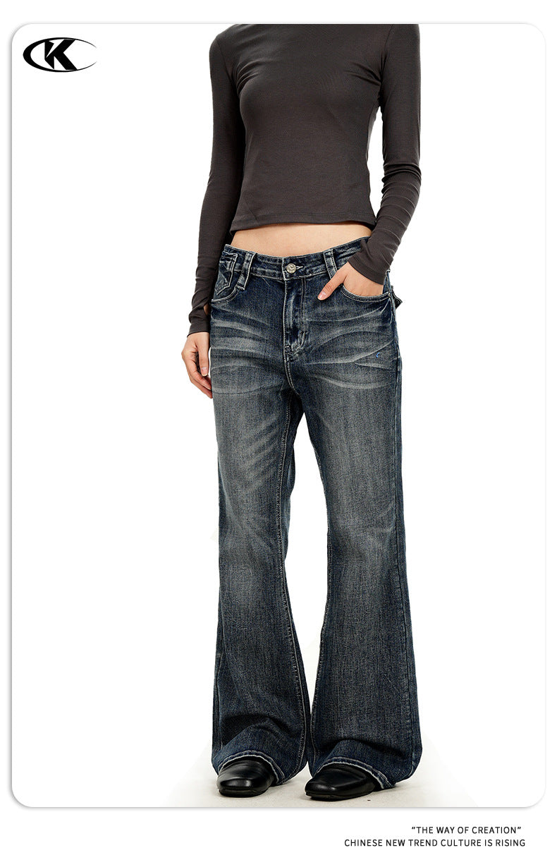 11KN Micro-pull Retro Cat Whisker Loose Jeans