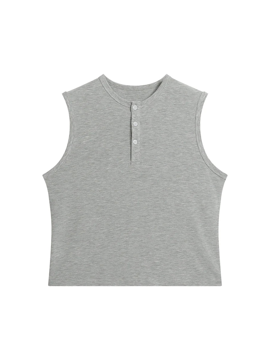 FUNKYFUN Versatile Henry Neck Loose Sleeveless Vest