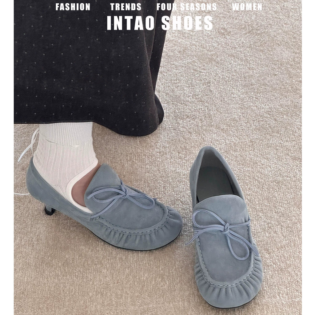 INTAO French Ballet Thick Heel Bow Shoes