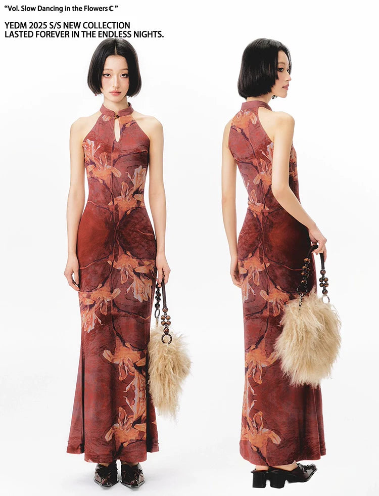 YEDM Floral Print Neck Dress
