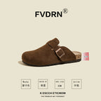 FVDRN Genuine Leather Cork Sole Clog Slippers