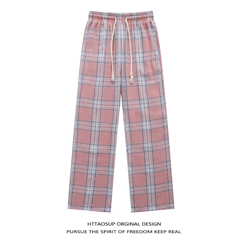 HTTAOSUP Retro Plaid Wide-Leg Pants