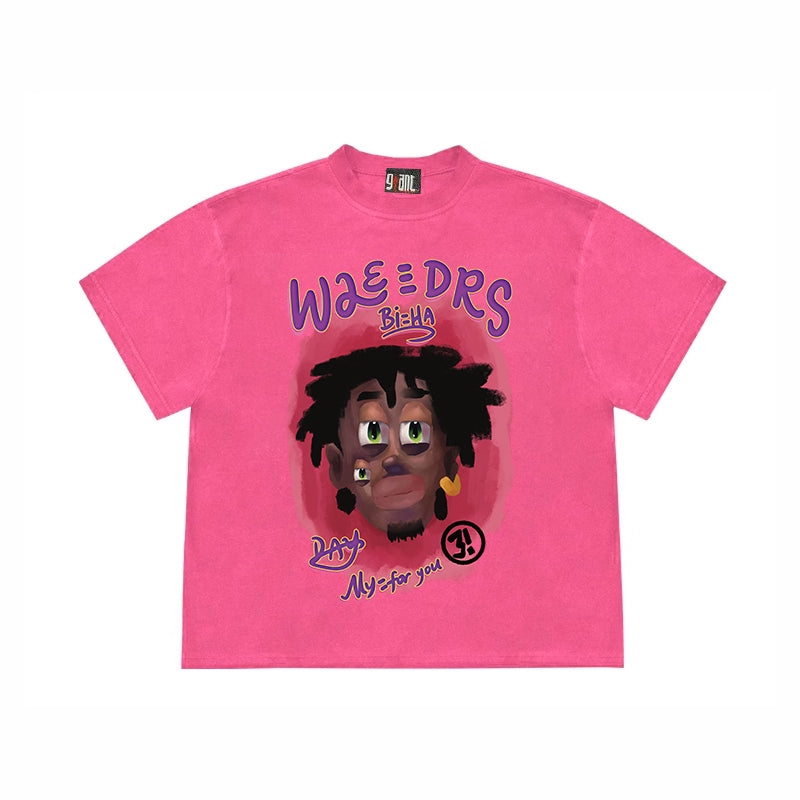 28blocks Retro Reggae Cartoon Loose T-Shirt