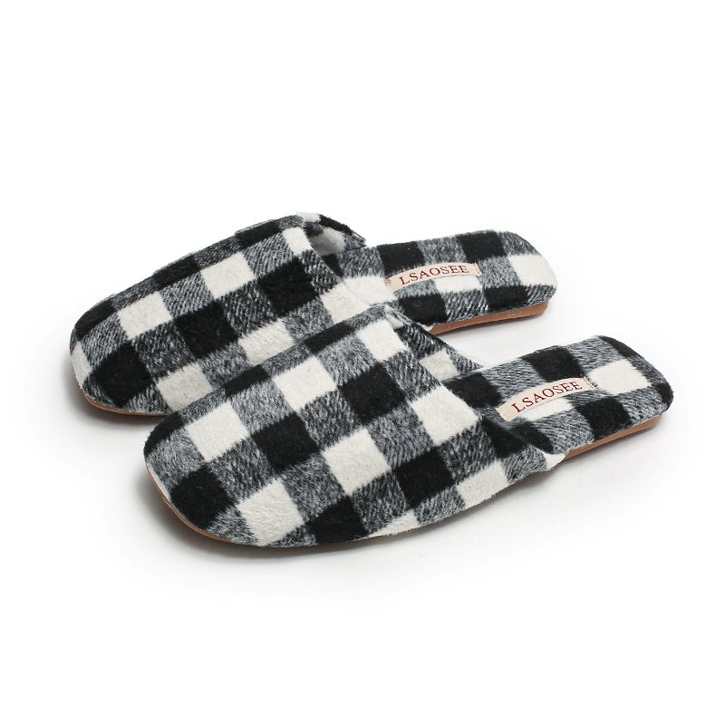 Checkerboard Velvet Couple Slippers
