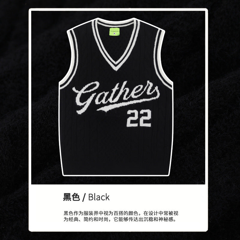 American Retro Sports Knitted Sleeveless Sweater Vest