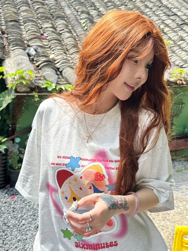 SIXMINU Street Basketball Cartoon KT Cat Jersey T-Shirt