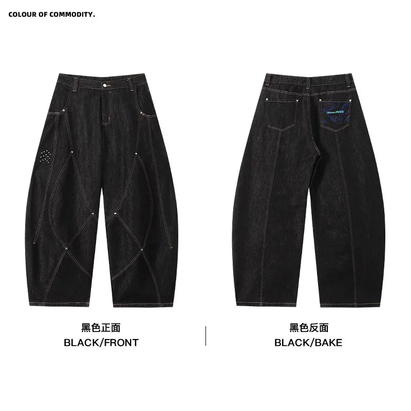 Mr. Jiangnan NewJNXS Raw Cow Wash Stud Embroidered Scimitar Jeans