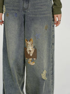 Girlyhalo Vintage Embroidered Loose Jeans
