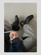 HANQIAORJI Cowhide Square Boots Chelsea Boots