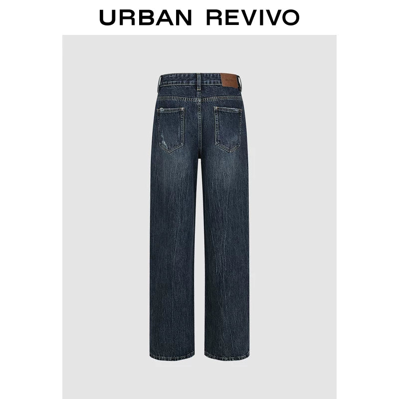 Urban Revivo Washed Whiskers Ripped Wide Leg Jeans