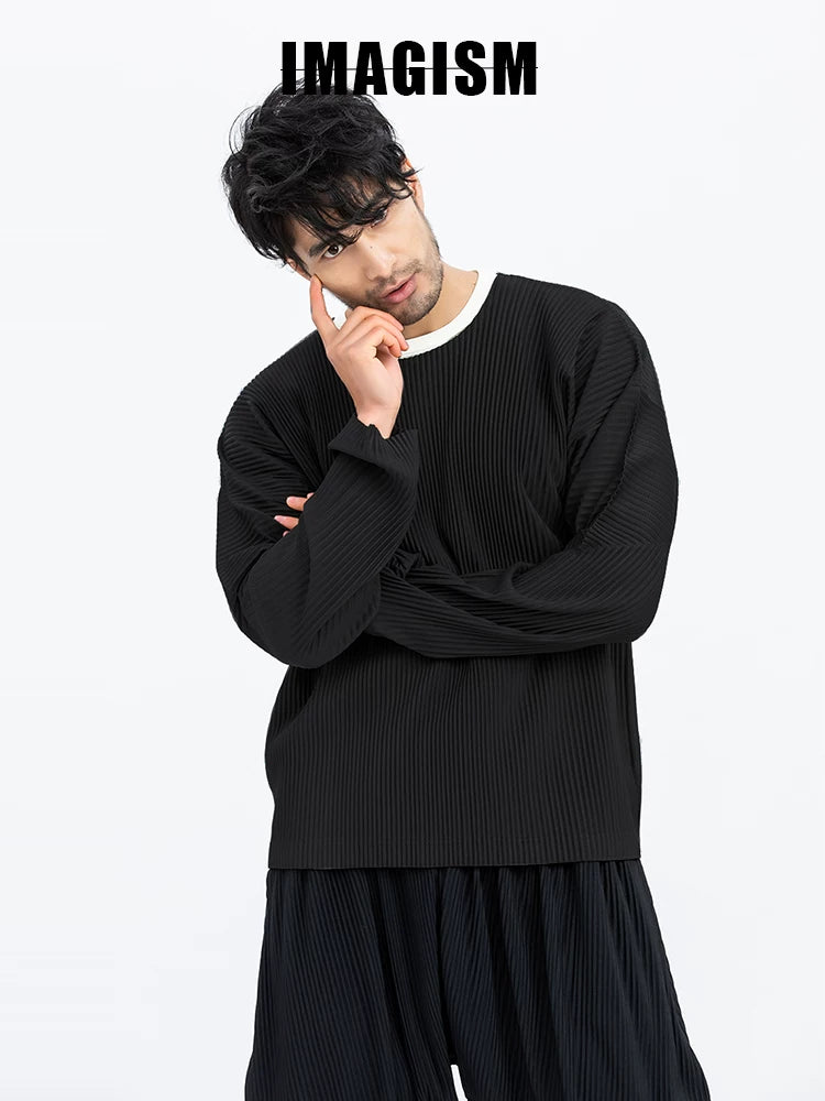 IMAGISM Japanese Pleated Off Shoulder Round Neck Long Sleeve JK021