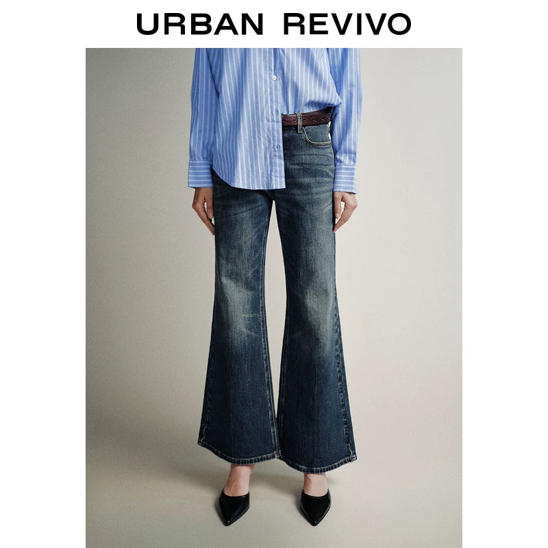 Urban Revivo Washed Belt Flared Jeans
