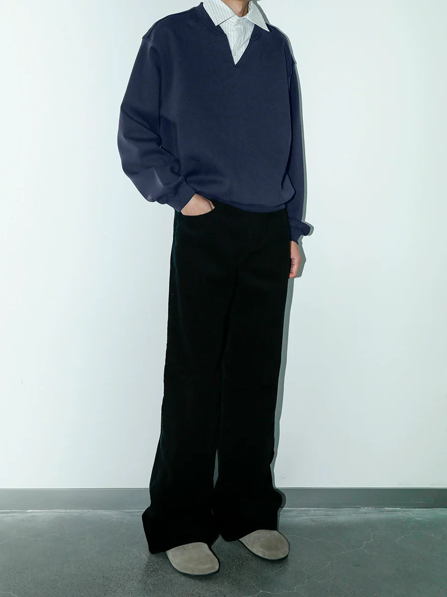 PLUS NO LOGO Fake Two-piece Striped V-neck Solid Color Sweater