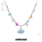 Fukai Stone Aquamarine Crystal Necklace