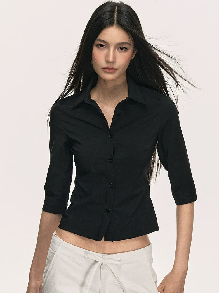 Anna Aneae Stretch Temperament Shoulder Short Shirt