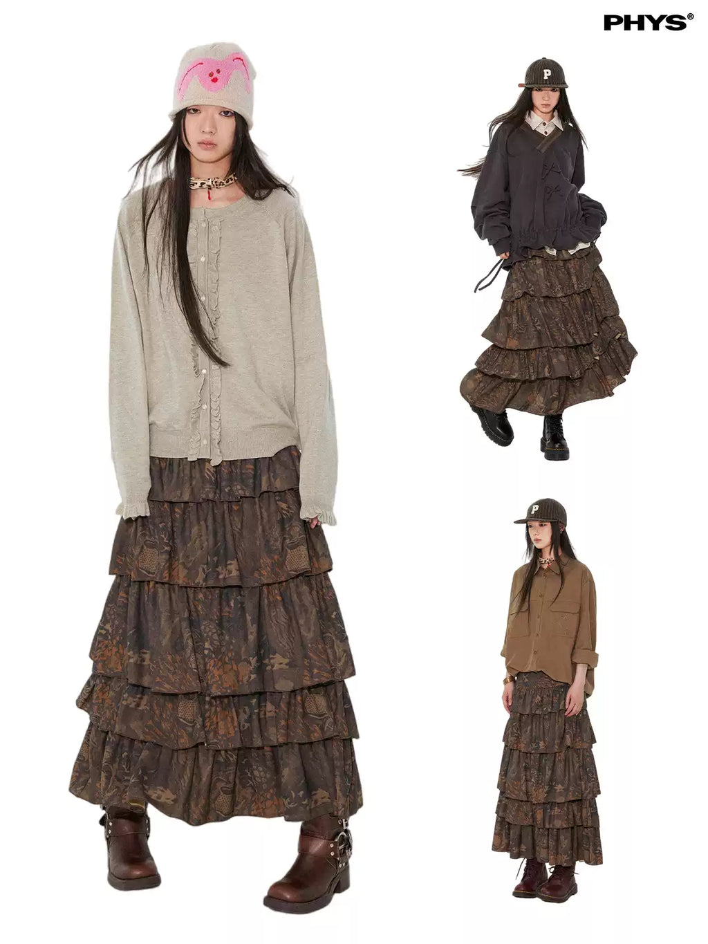 Celebrity Style Coral Ripple A-Line Hand-Painted Skirt