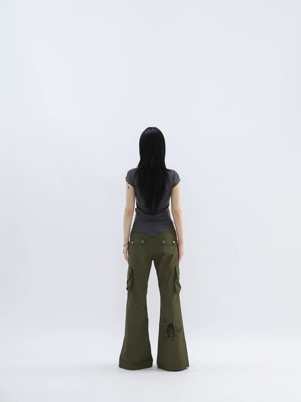 FUZZYKON Retro Portrait Print Tooling Flared Pants