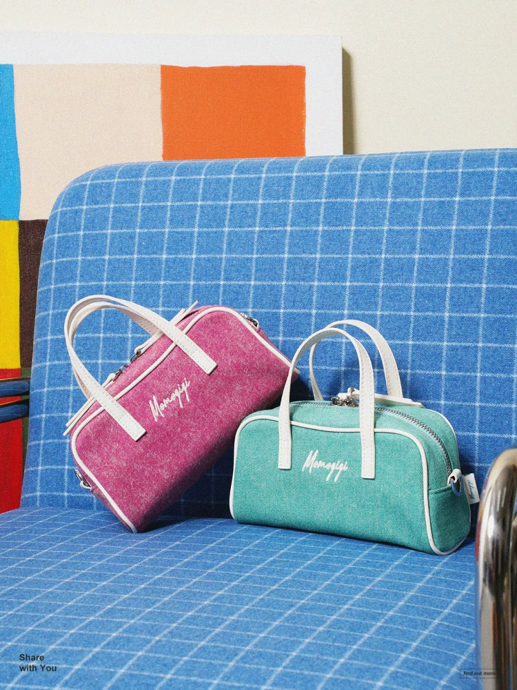 Momogigi is a summer getaway, retro washed denim mini shoulder messenger Boston bag