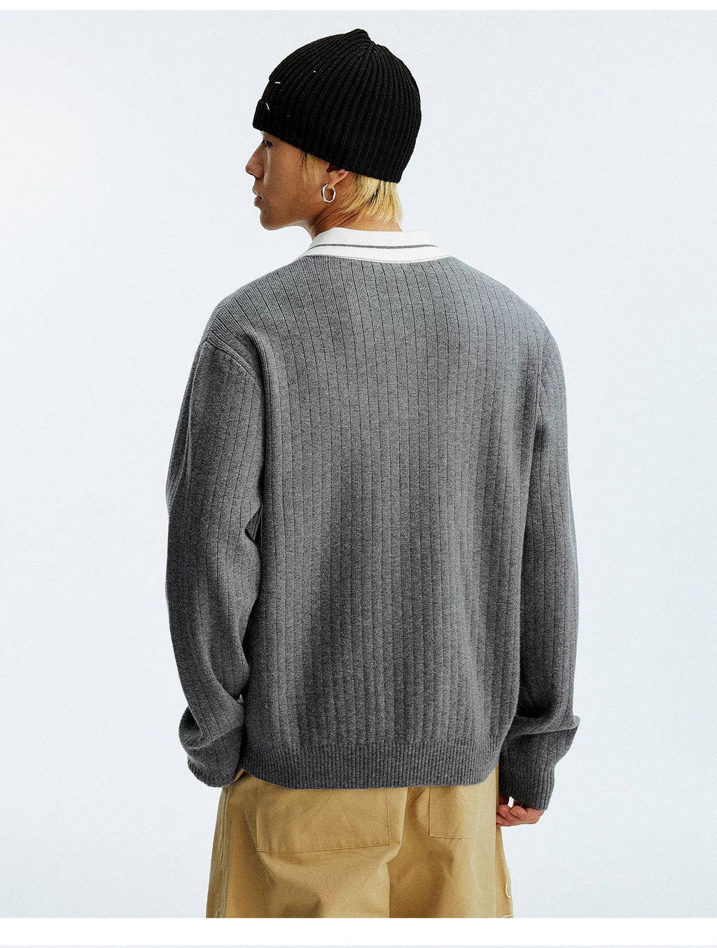 MEDM Contrasting Casual Monogram Embroidered Lapel Knit