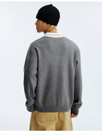 MEDM Contrasting Casual Monogram Embroidered Lapel Knit