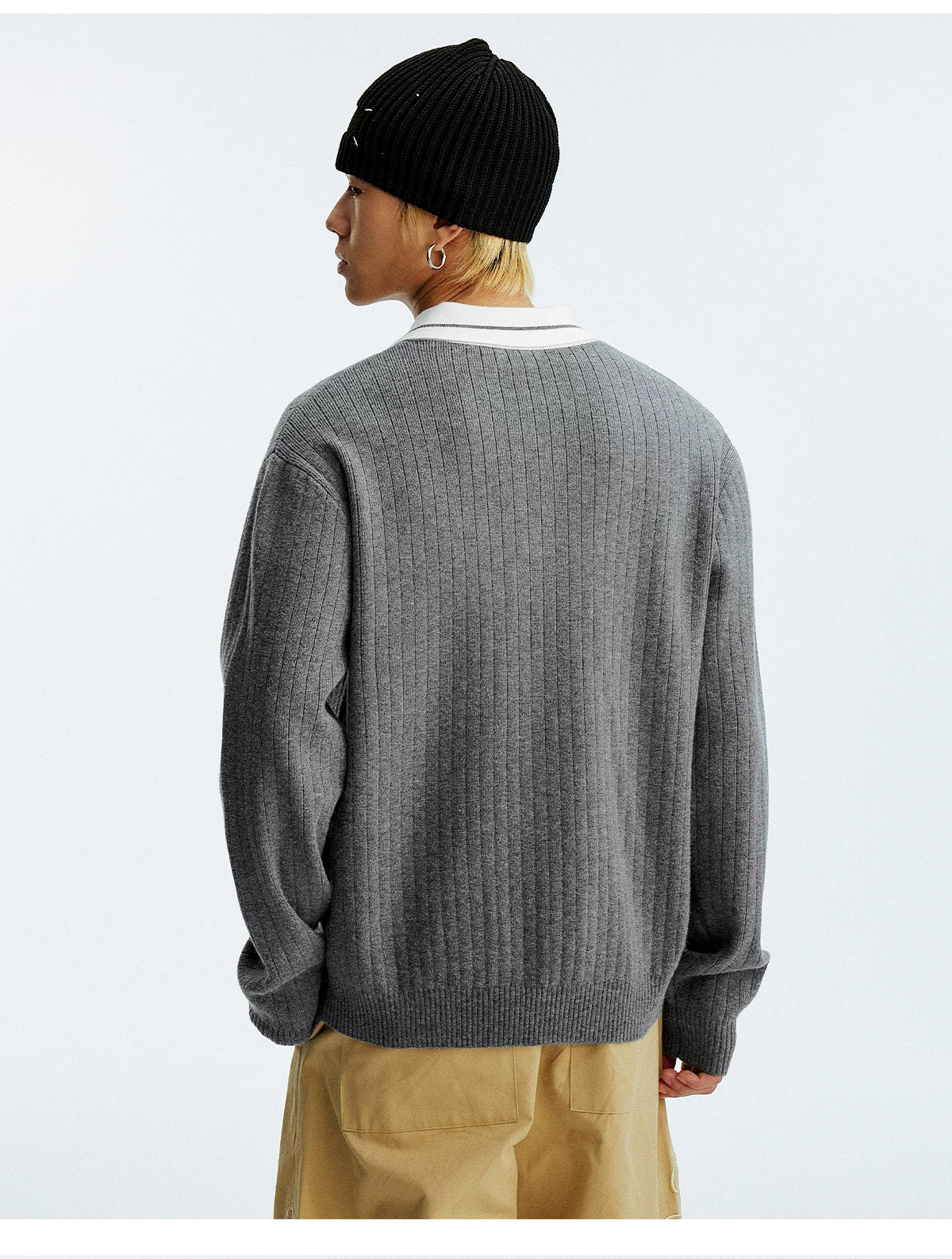 MEDM Contrasting Casual Monogram Embroidered Lapel Knit