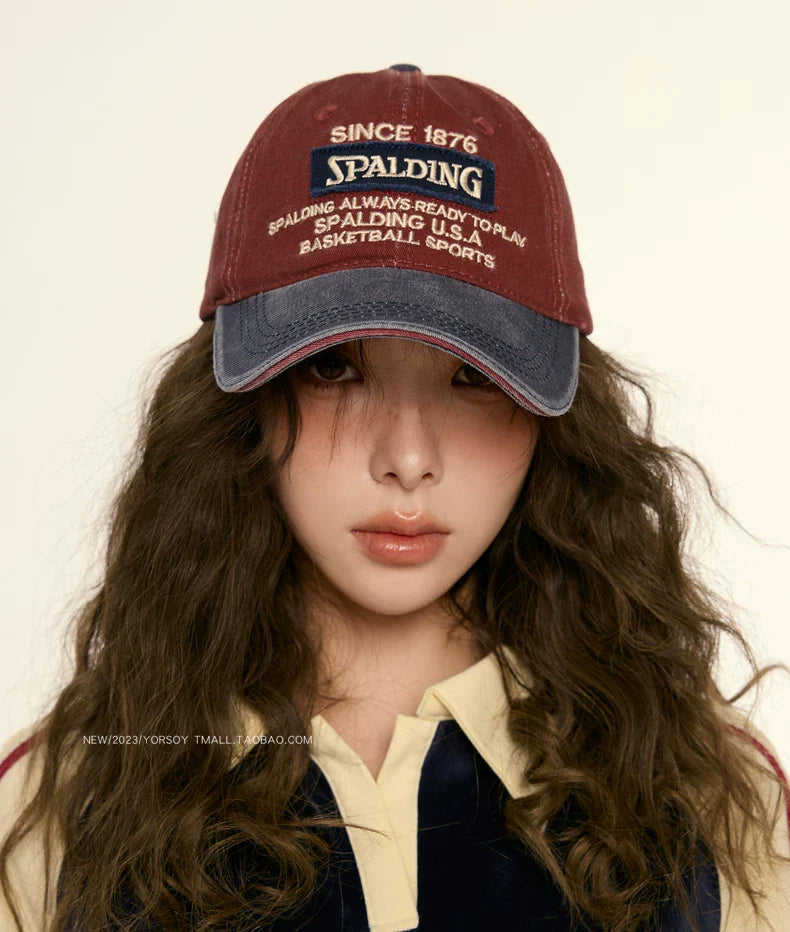 YORSOY Retro Color Matching Letter Soft Top Casual Baseball Cap