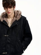 MaxDstr Spliced Aircraft Buckle Hooded Leather Jacket