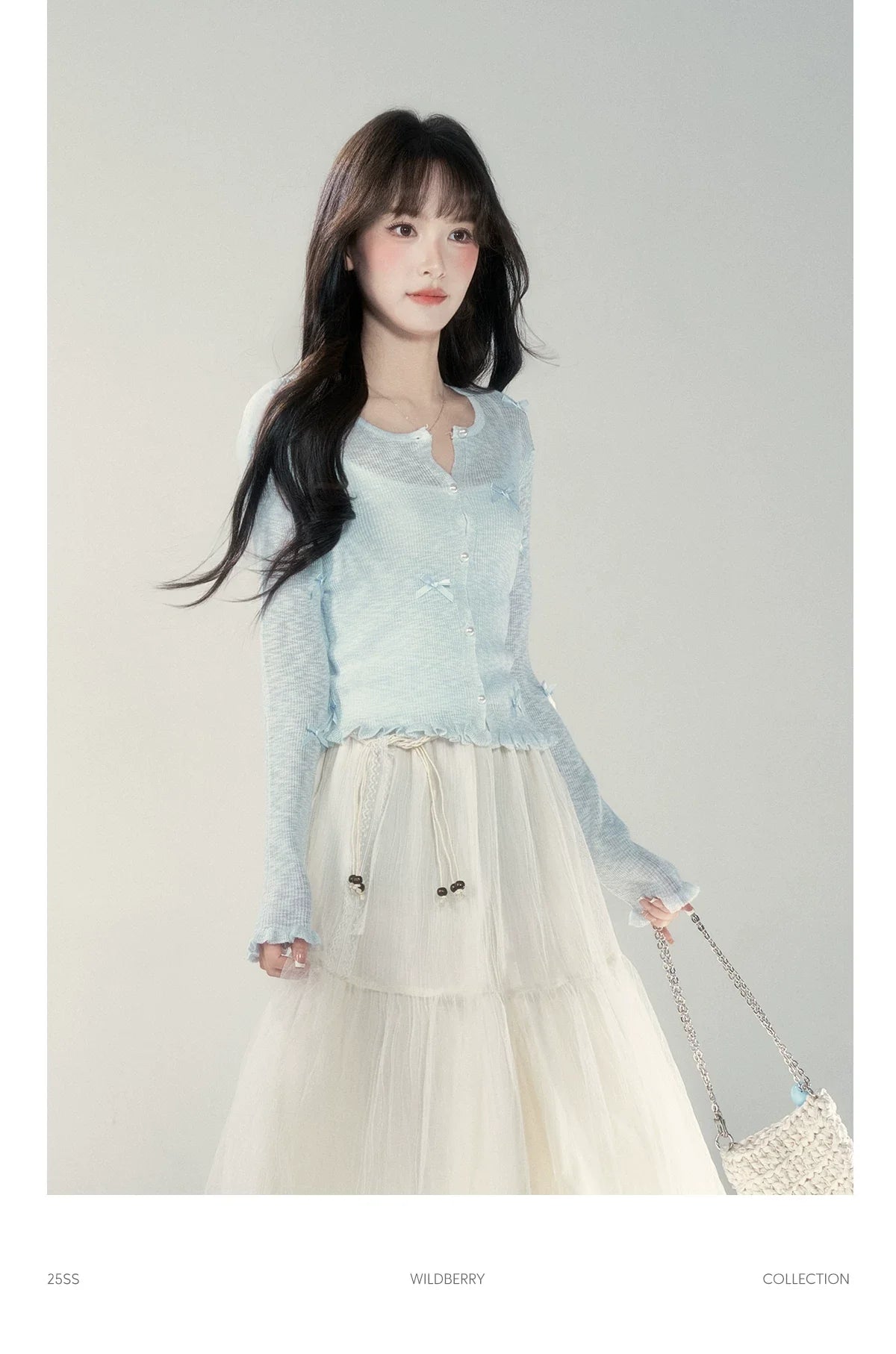 Wildberry Light Blue Gentle Wind Long Sleeve Knitted Shirt