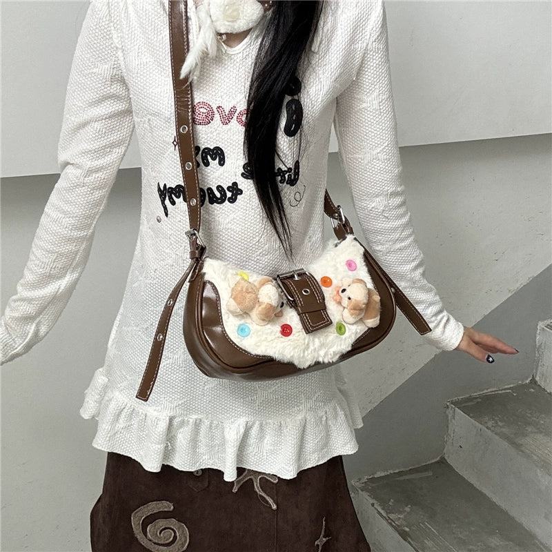 Nikko Yu Plush Dog Crossbody Crescent Bag