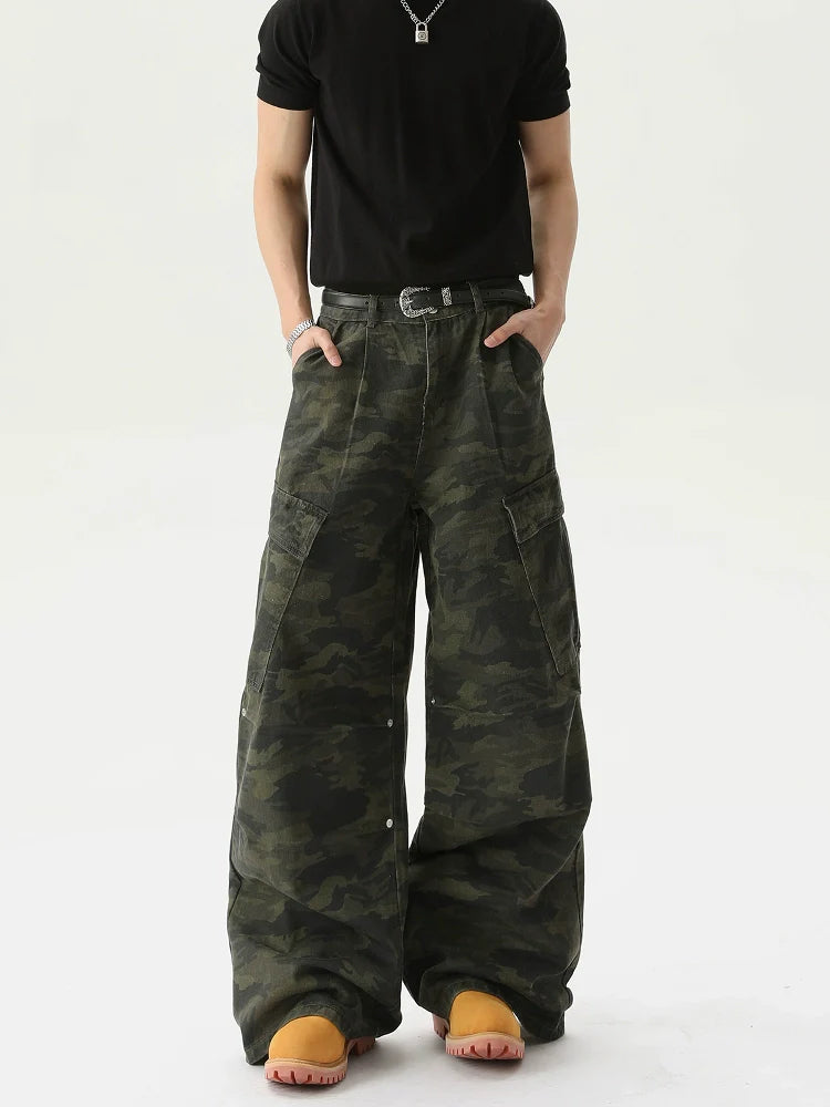 TURNTIDE Simple Retro Multi-pocket Camouflage Tooling Jeans