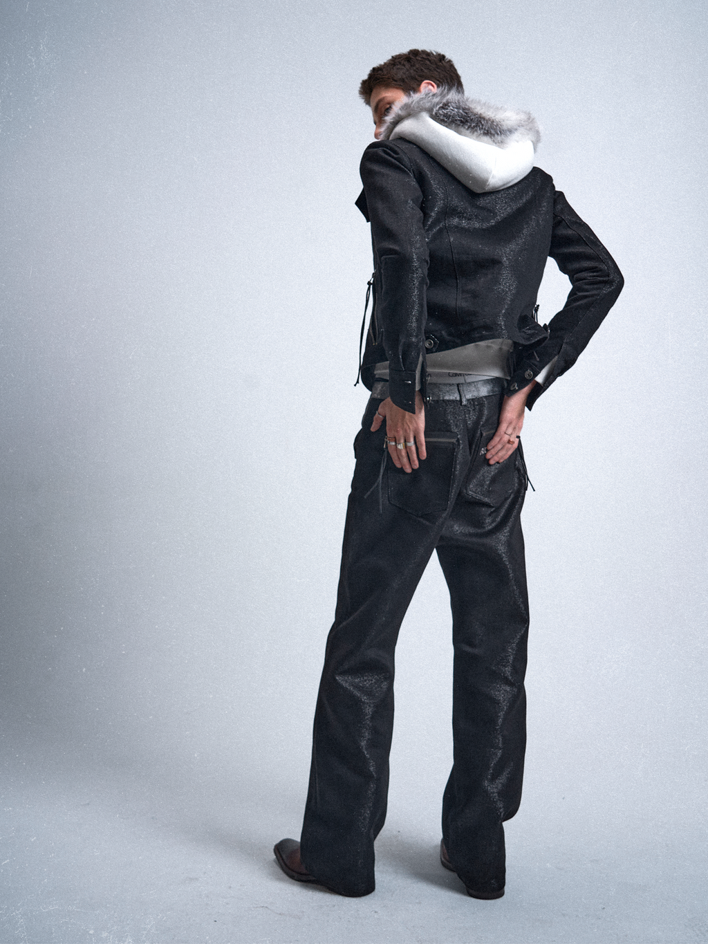 noEmosen RUDEBART Skull Silver Thread Puree Straight Jeans