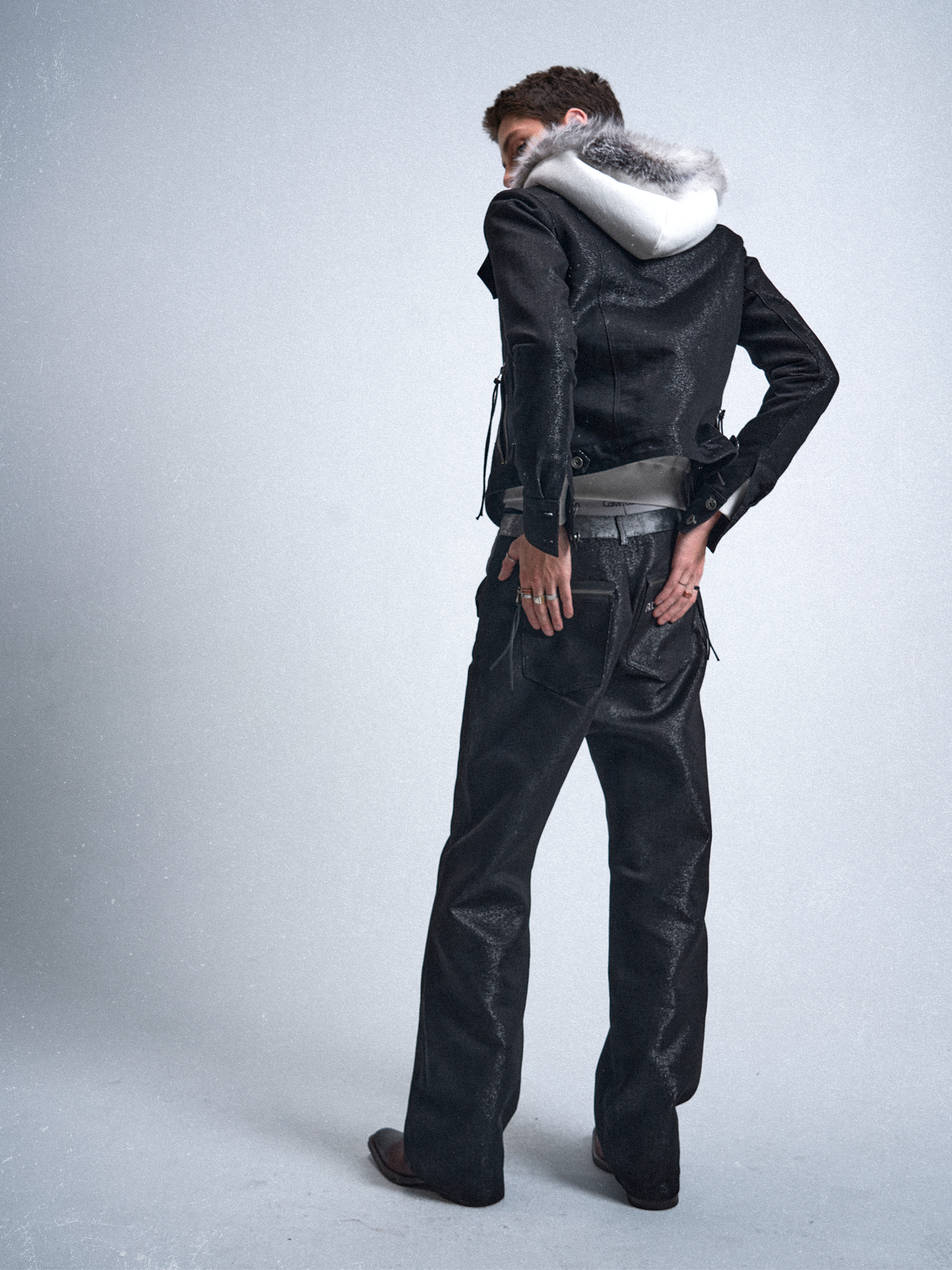 noEmosen RUDEBART Skull Silver Thread Puree Straight Jeans