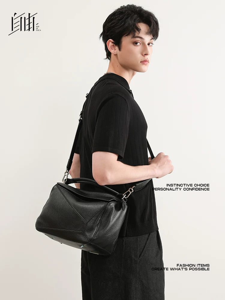 SFREEYA Geometric Spliced Leather Shoulder Bag